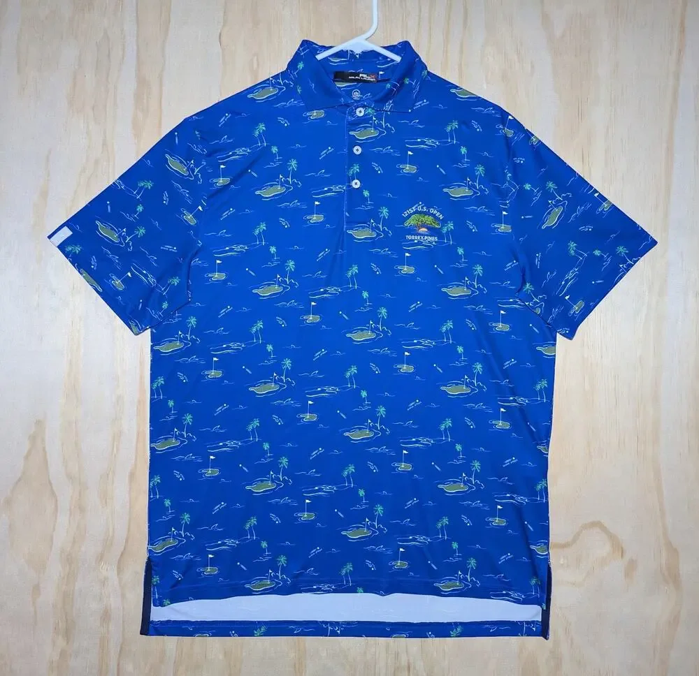 RLX Ralph Lauren Men's Large 121st U.S. Open Torrey Pines Golf Polo Blue